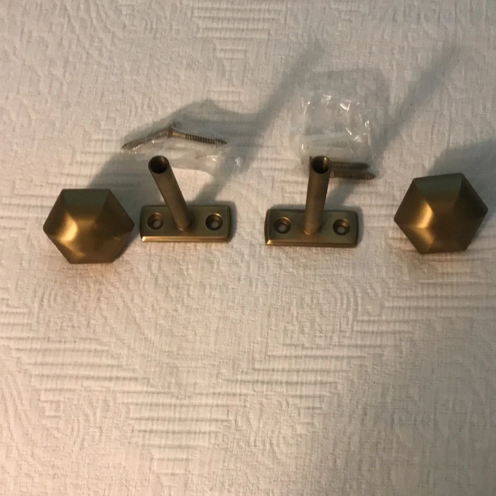 New Pair Restoration Hardware Drapery Finials Tie Backs in Antique Brass